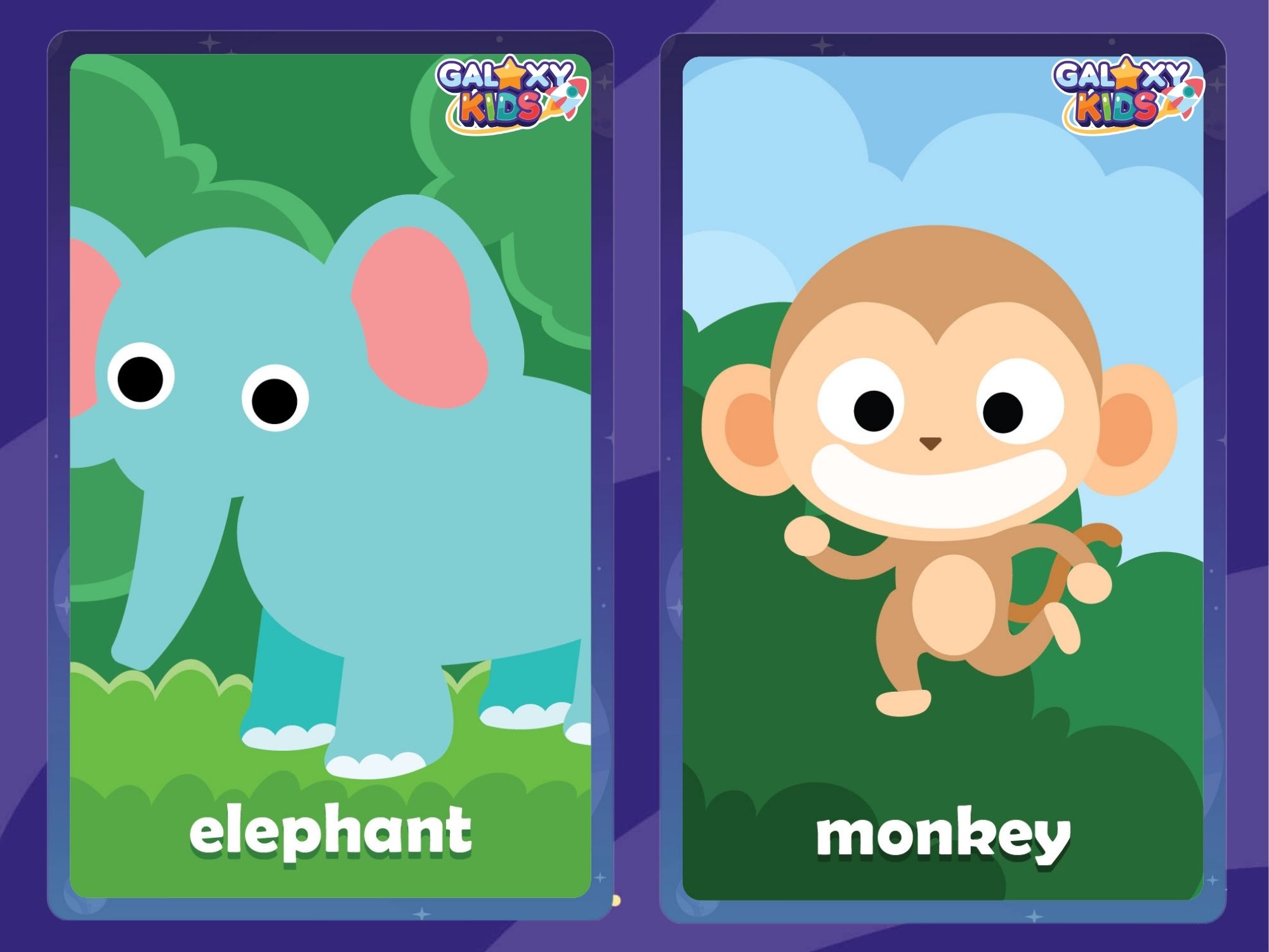 Animal Flashcards Elephant and Monkey