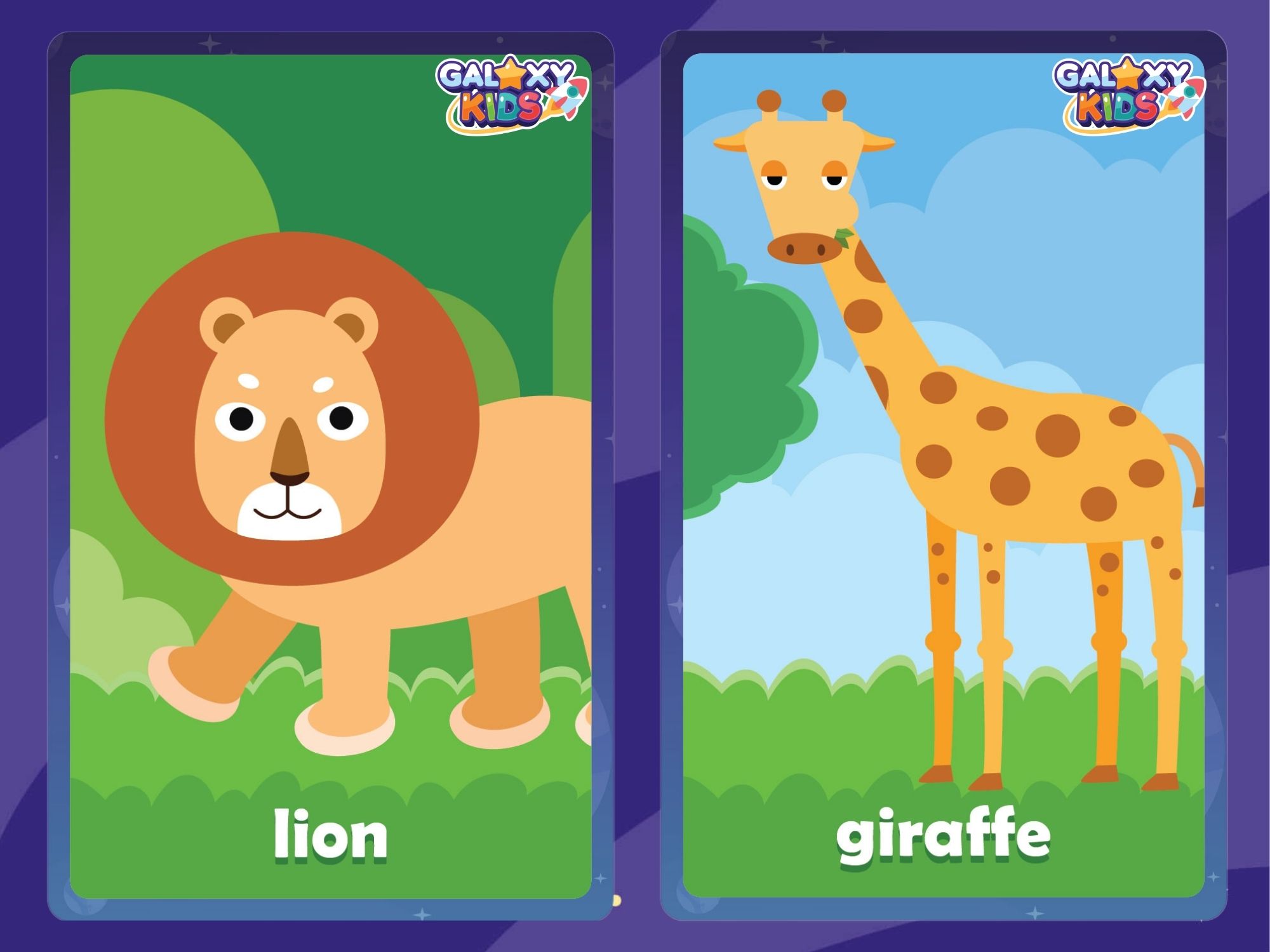 Animal Flashcards Lion and Giraffe